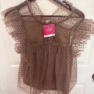Ee:some Brown Polka Dot Tulle Ruffle Top - Women's Size M